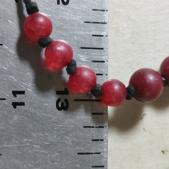 Jade Bead Necklace Dyed Silvertone Accent Adjustable Polyester Cord 25-36 Inches - Picture 2 of 16